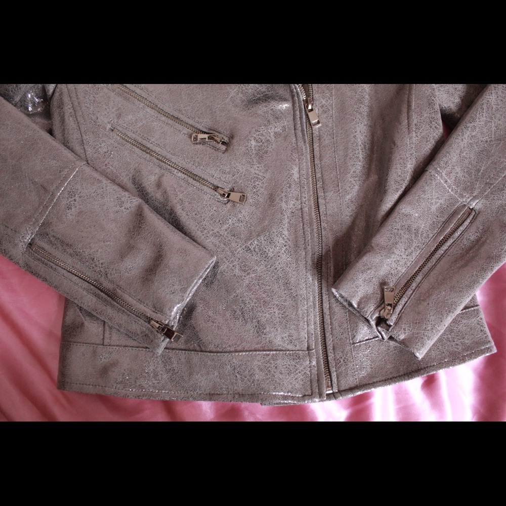 Metallic Gray/Silver Motorcycle Jacket - Picture 3 of 5
